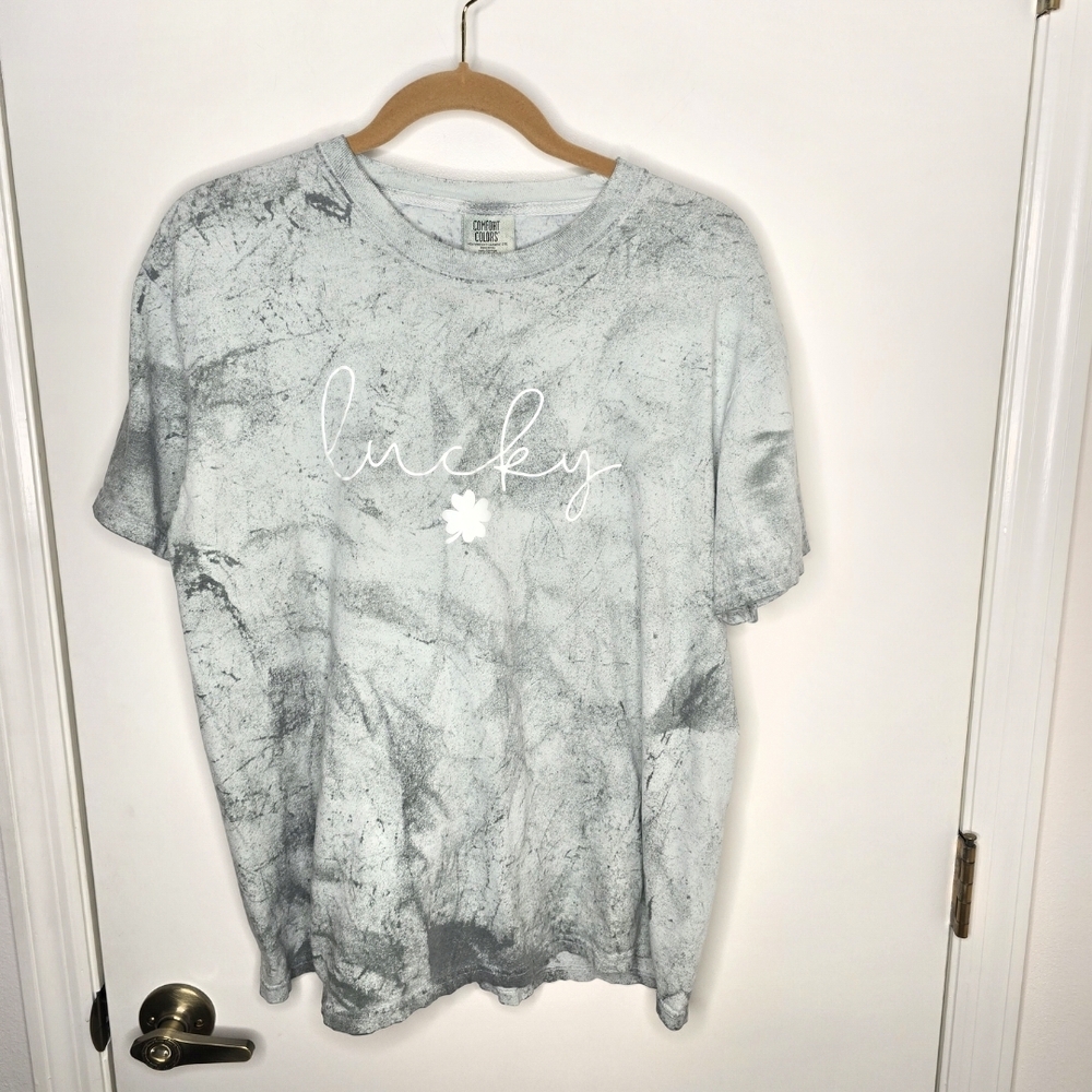 Comfort Colors Light Green "Lucky" Short Sleeve Tee Large Unisex